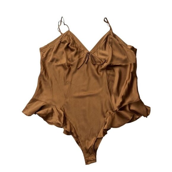 SKIMS Women's Silk Ruffle Loungewear Lingerie Teddy Bodysuit In Bronze Size 4X - Picture 1 of 11